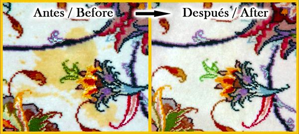 RESTAURACION DE ALFOMBRA PERSA Y ORIENTAL DE MANCHAS RESISTENTES AL LAVADO