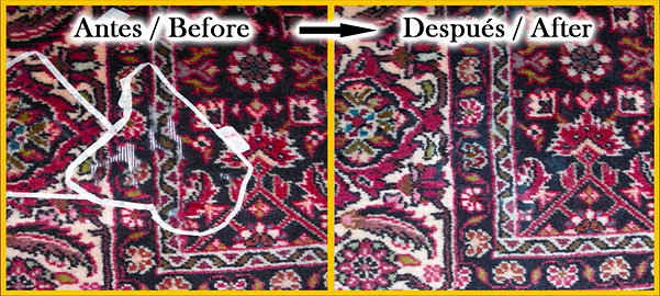 RESTAURACION DE ALFOMBRA PERSA Y ORIENTAL DE CALVAS POR ATAQUES DE POLILLAS