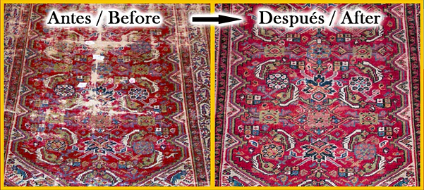 RESTAURACION DE ALFOMBRA PERSA Y ORIENTAL DE CALVAS POR DESGASTE DE POLILLAS